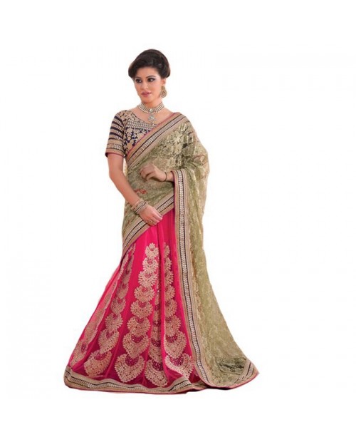 KITESHOP Pink Georgette Wedding Lehenga Saree